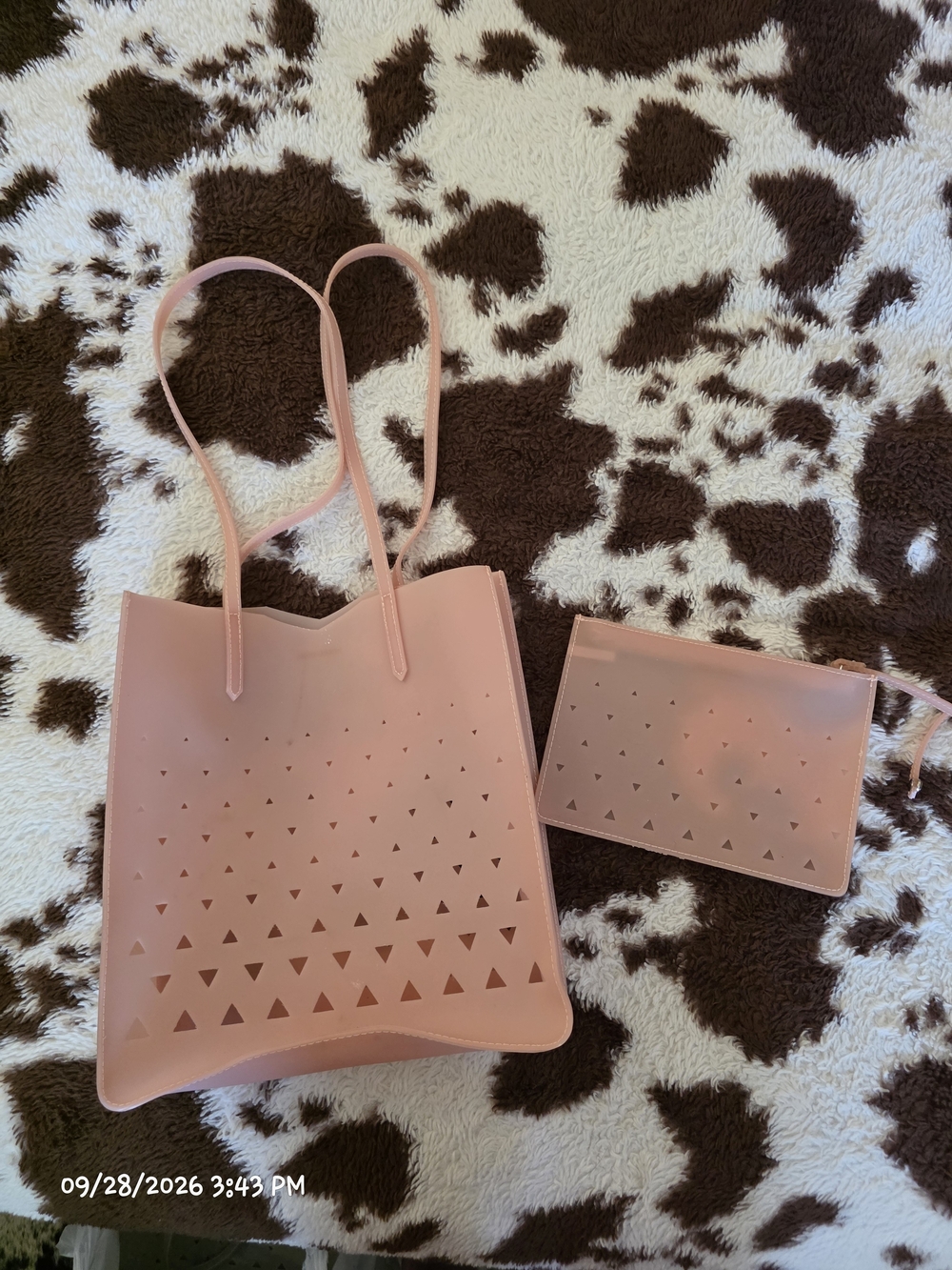 Neiman Marcus Pink Jelly Tote Neiman Marcus Pink Cutout Tote with Matching Pouch